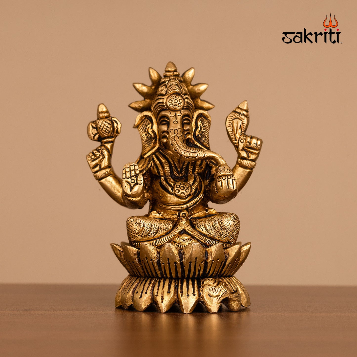 Brass Lotus Ganesha – 3.6 Inch Height | Mini Ganesha Seated on Lotus for Vastu, Gifting & Travel Altar