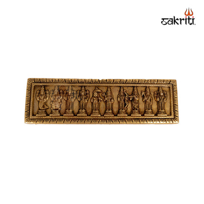 Brass Dasavatharam Wall Mounted Plate – 13.4 Inch Length | Wall Hanging of 10 Vishnu Avatars for Devotional Decor