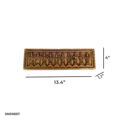 Brass Dasavatharam Wall Mounted Plate – 13.4 Inch Length | Wall Hanging of 10 Vishnu Avatars for Devotional Decor
