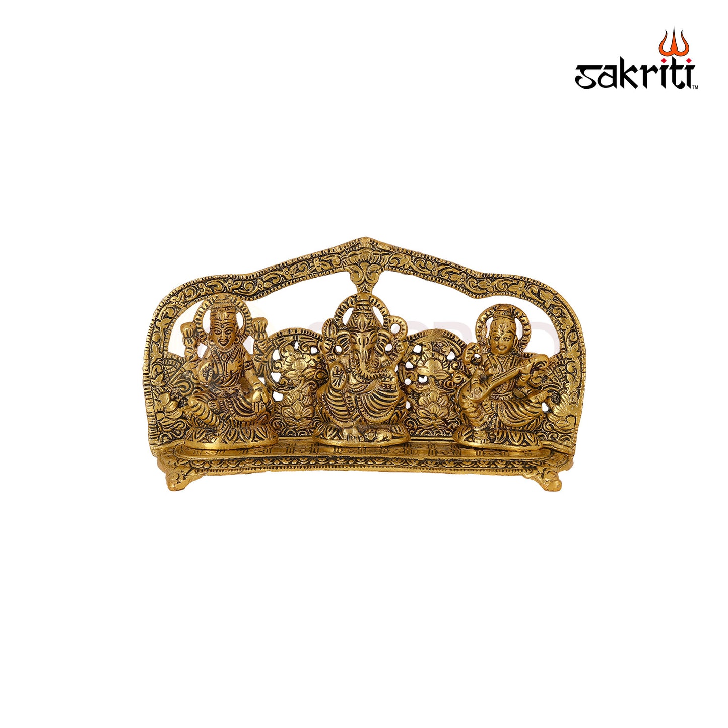 Aluminium Lakshmi Ganesh Sarashwathi Frame – 8.5 Inch Length | Framed Ganesha Statue for Wall, Tabletop or Gift Purpose