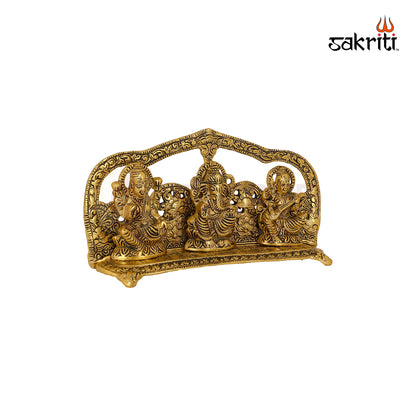 Aluminium Lakshmi Ganesh Sarashwathi Frame – 8.5 Inch Length | Framed Ganesha Statue for Wall, Tabletop or Gift Purpose