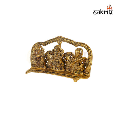 Aluminium Lakshmi Ganesh Sarashwathi Frame – 8.5 Inch Length | Framed Ganesha Statue for Wall, Tabletop or Gift Purpose