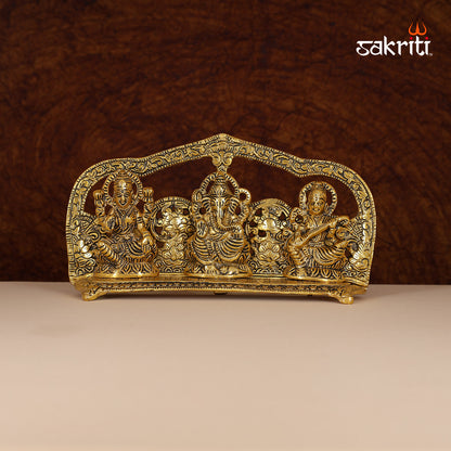 Aluminium Lakshmi Ganesh Sarashwathi Frame – 8.5 Inch Length | Framed Ganesha Statue for Wall, Tabletop or Gift Purpose