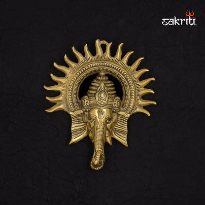 Aluminium Sun Ganesha – 8.4 Inch Height | Ganpati Idol with Radiant Sun Design for Wall or Table