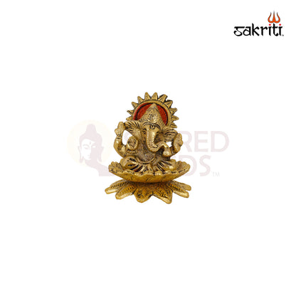 Aluminium Lotus Ganesha – 3.2 Inch Height | Ganpati on Lotus Idol for Spiritual Gifting & Pooja