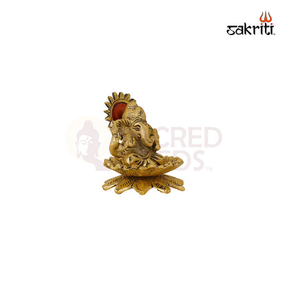 Aluminium Lotus Ganesha – 3.2 Inch Height | Ganpati on Lotus Idol for Spiritual Gifting & Pooja