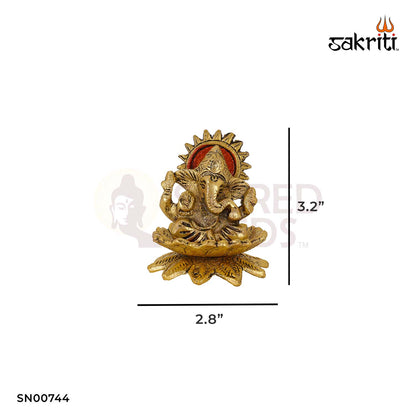 Aluminium Lotus Ganesha – 3.2 Inch Height | Ganpati on Lotus Idol for Spiritual Gifting & Pooja