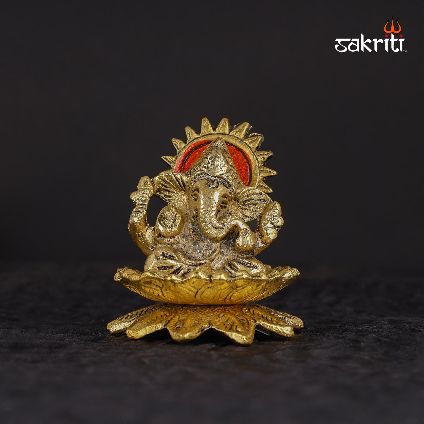 Aluminium Lotus Ganesha – 3.2 Inch Height | Ganpati on Lotus Idol for Spiritual Gifting & Pooja