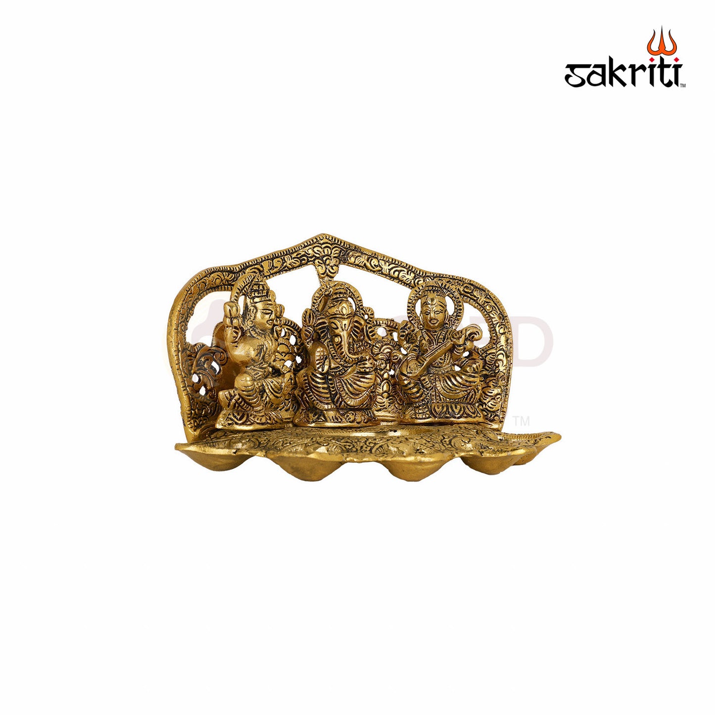 ALUMINIUM LAKSHMI-GANESH-SARASWATI WITH DEEPAM