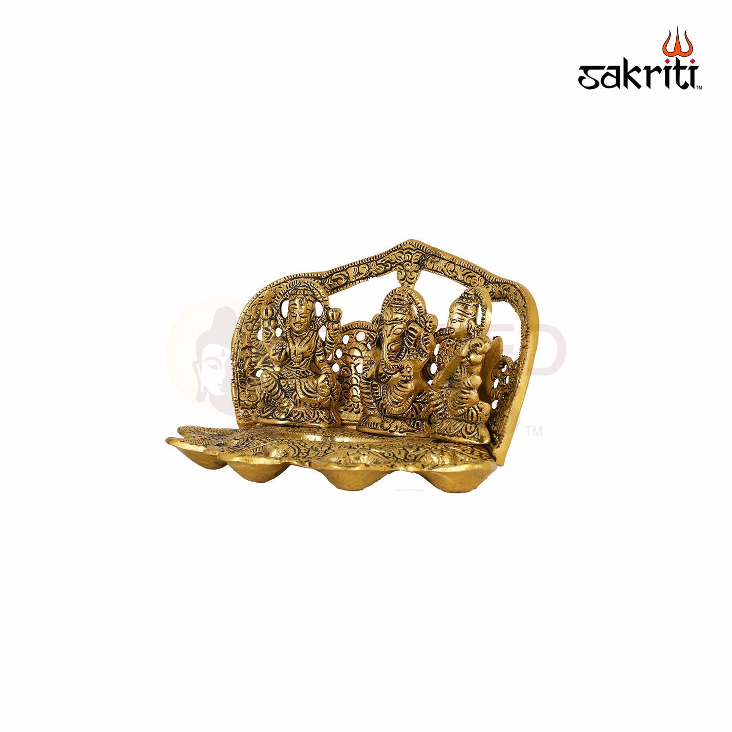 ALUMINIUM LAKSHMI-GANESH-SARASWATI WITH DEEPAM