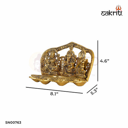 ALUMINIUM LAKSHMI-GANESH-SARASWATI WITH DEEPAM