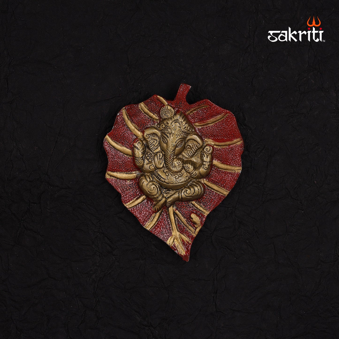 ALUMINIUM RED LEAF GANESHA MOUNTED