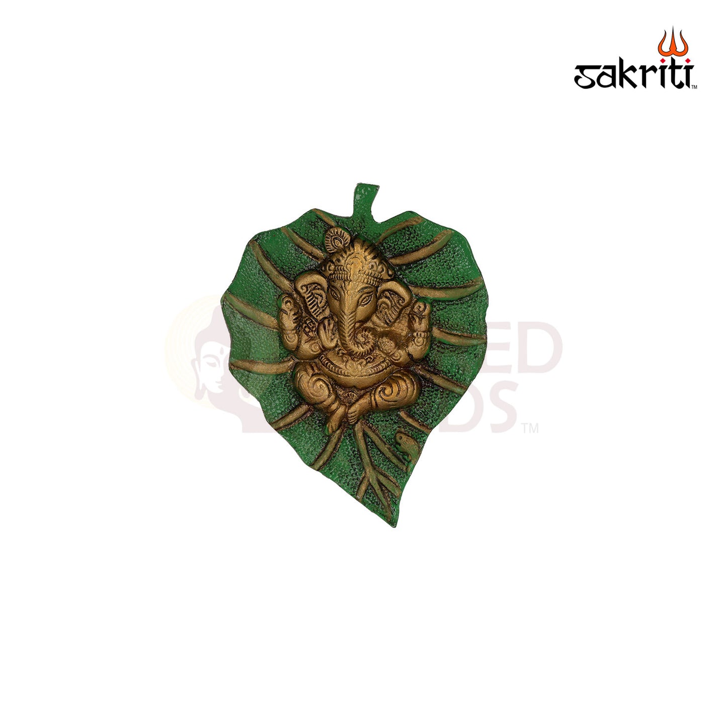 ALUMINIUM GREEN LEAF GANESHA MOUNTED