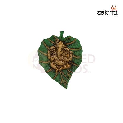 ALUMINIUM GREEN LEAF GANESHA MOUNTED