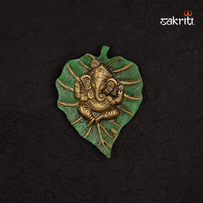 ALUMINIUM GREEN LEAF GANESHA MOUNTED