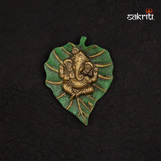 ALUMINIUM GREEN LEAF GANESHA MOUNTED