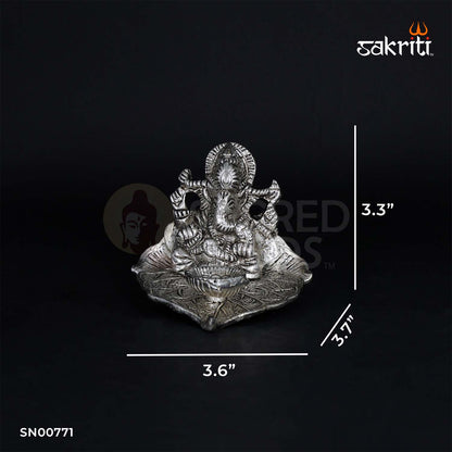 ALUMINIUM LEAF GANESHA WITH DEEPAM