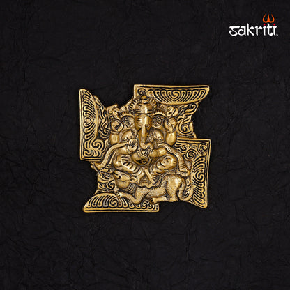 Aluminium Swastik Ganesha Mounted – 6 Inch Height | Wall Mounted Ganesh Idol with Swastik for Blessings