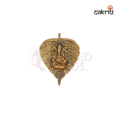 Aluminium Leaf Ganesha – 5.2 Inch Height | Ganesha Idol with Leaf Base for Mandir & Gifting