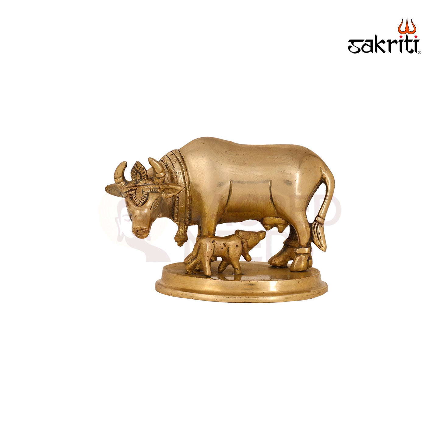Brass Cow & Calf – 3.8 Inch Height | Sacred Cow and Calf Statue for Temple & Blessings