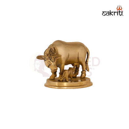 Brass Cow & Calf – 3.8 Inch Height | Sacred Cow and Calf Statue for Temple & Blessings