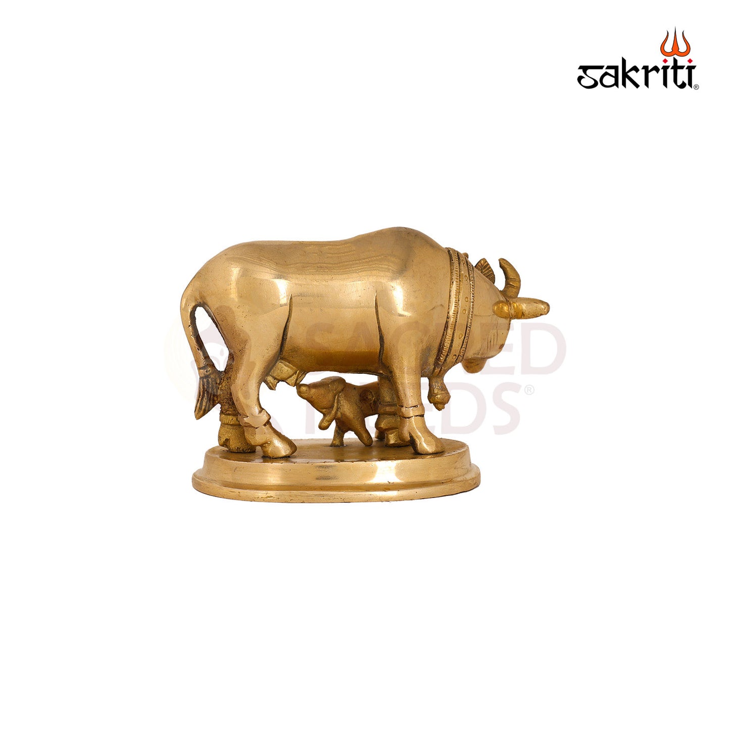 Brass Cow & Calf – 3.8 Inch Height | Sacred Cow and Calf Statue for Temple & Blessings