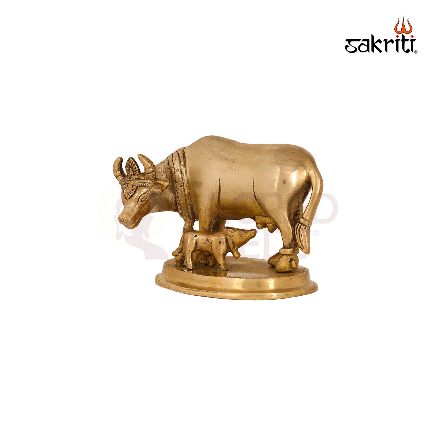 Brass Cow & Calf – 3.8 Inch Height | Sacred Cow and Calf Statue for Temple & Blessings