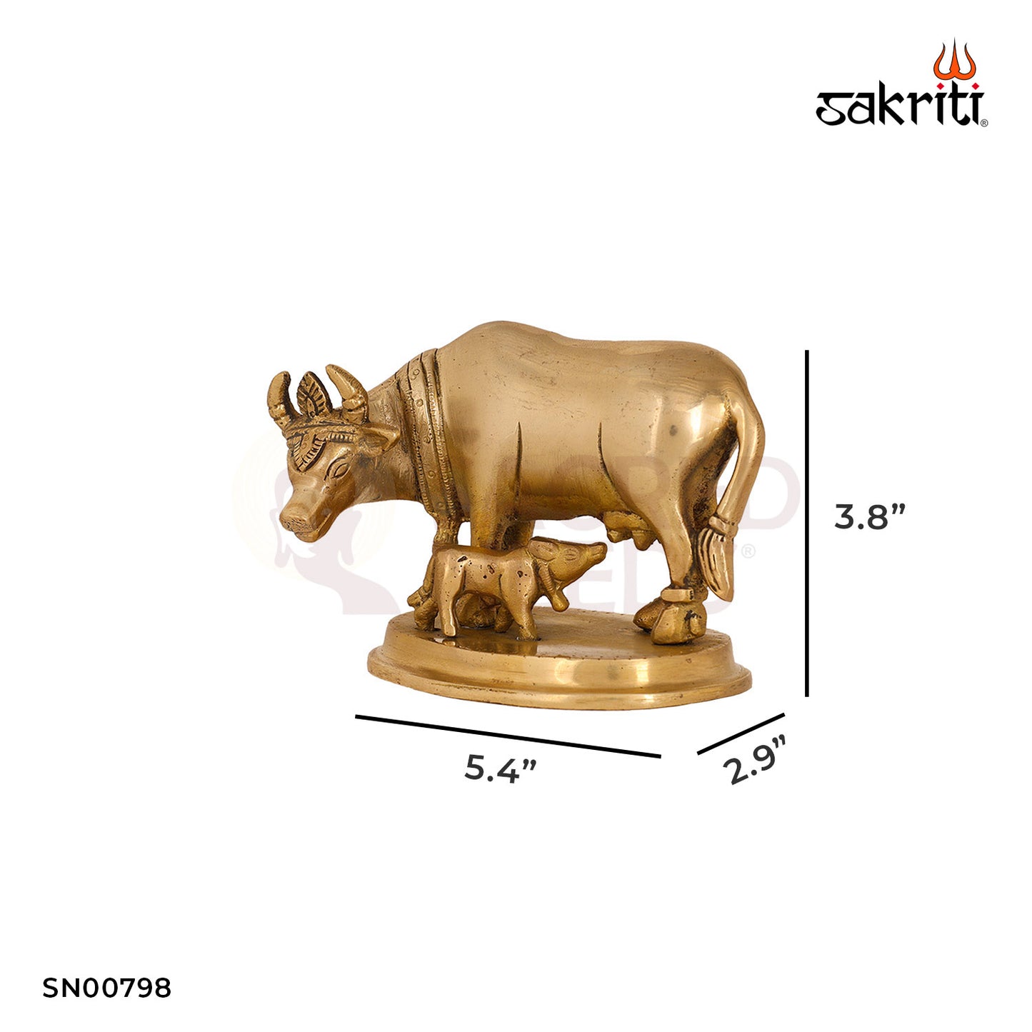 Brass Cow & Calf – 3.8 Inch Height | Sacred Cow and Calf Statue for Temple & Blessings