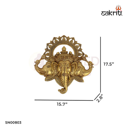 Brass Ganeshan Mounted – 17.5 Inch Height | Large Mounted Ganpati Idol for Temple & Decor