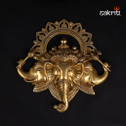 Brass Ganeshan Mounted – 17.5 Inch Height | Large Mounted Ganpati Idol for Temple & Decor
