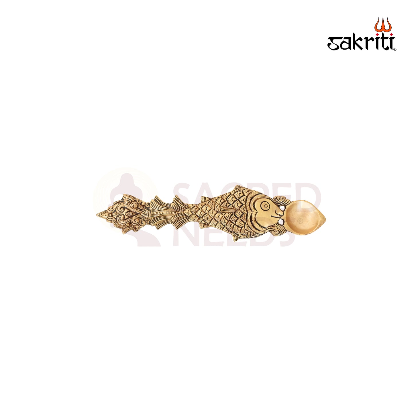 Brass Fish One Mukh Aarti | Handcrafted Brass Pooja Aarti Lamp | Traditional Hindu Ritual Aarti | 10 Inch length Decorative Temple & Home Pooja Item