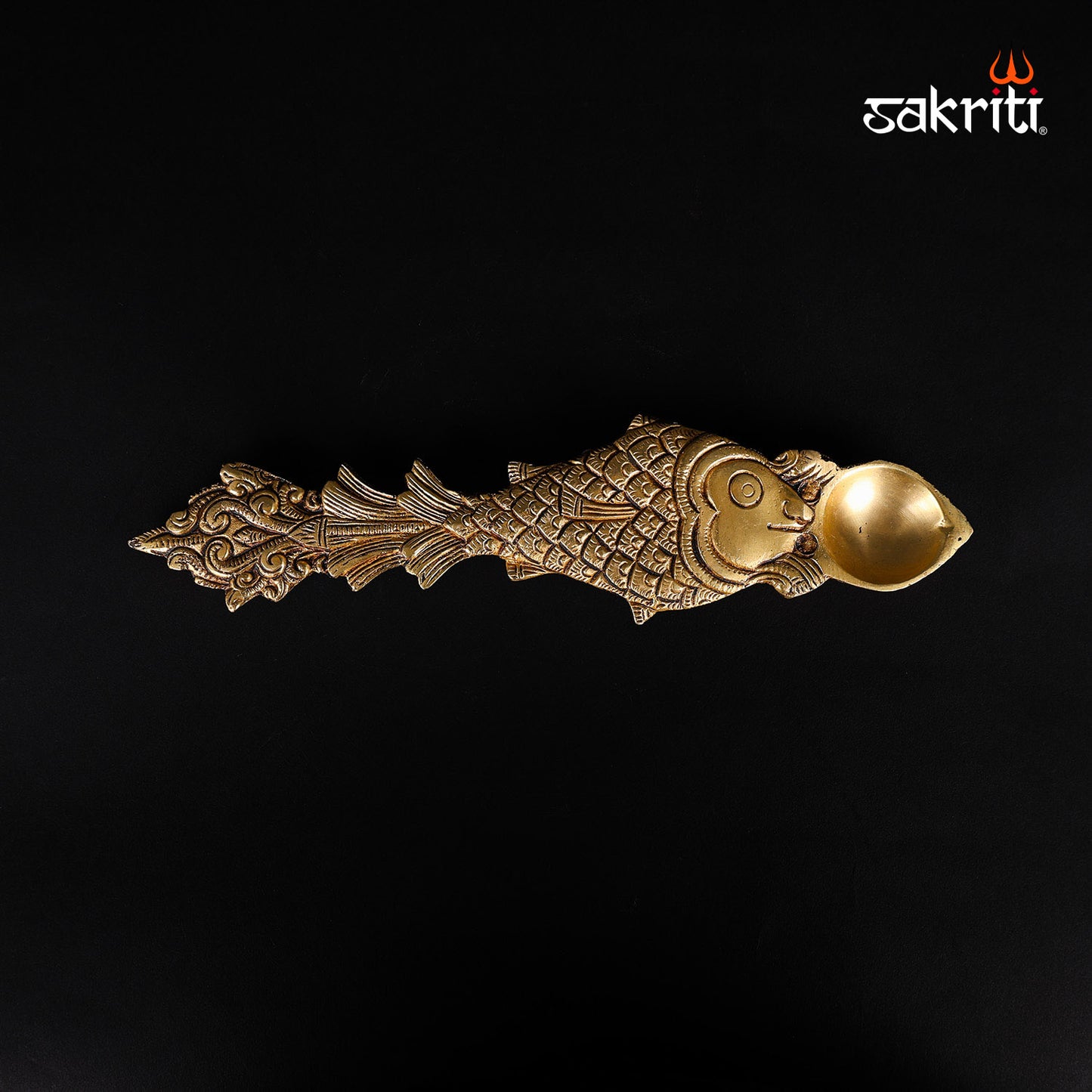 Brass Fish One Mukh Aarti | Handcrafted Brass Pooja Aarti Lamp | Traditional Hindu Ritual Aarti | 10 Inch length Decorative Temple & Home Pooja Item