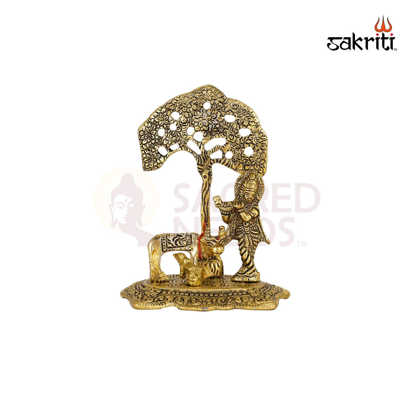 ALUMINIUM COW KRISHNA WITH TREE