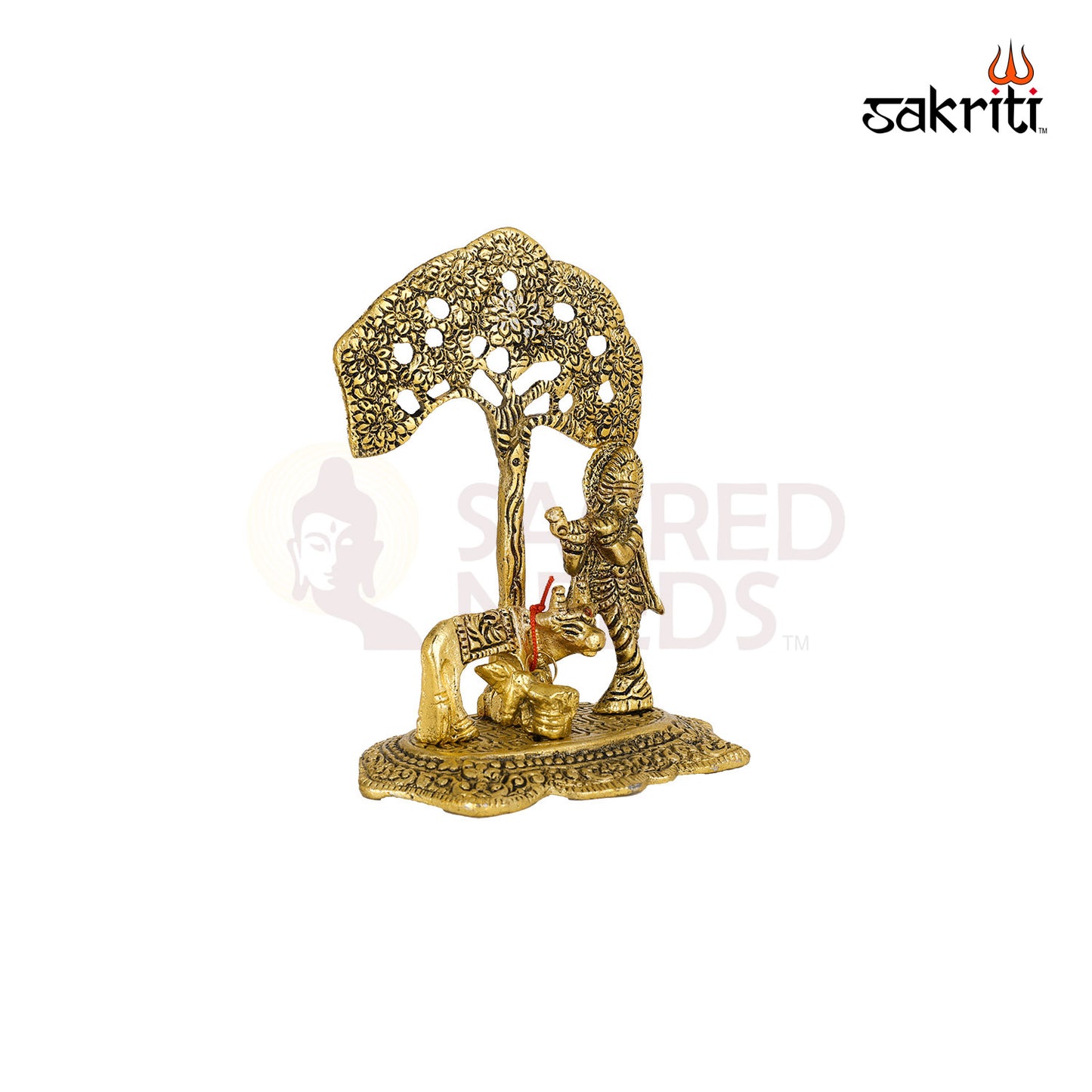 ALUMINIUM COW KRISHNA WITH TREE