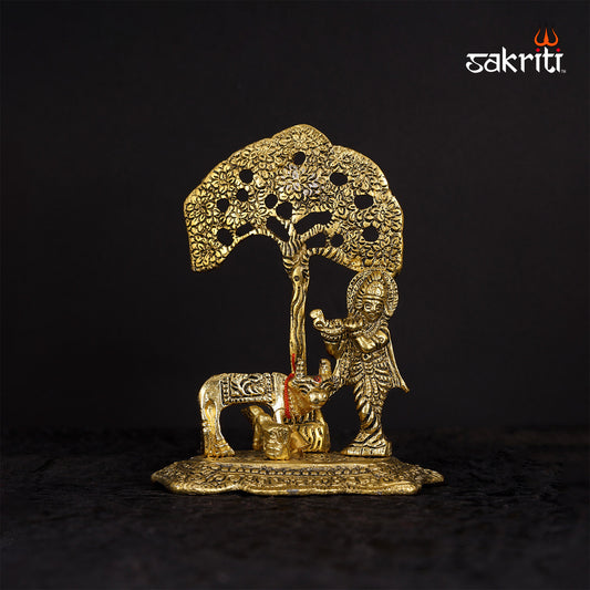 ALUMINIUM COW KRISHNA WITH TREE