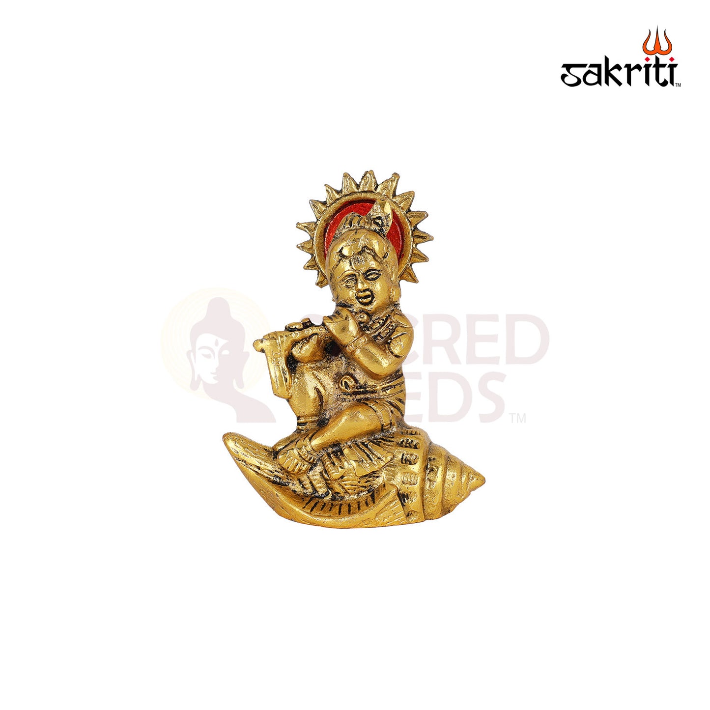 Aluminium Shankh Krishna – 4.8 Inch Height | Brass Shankh & Krishna Figurine for Pooja & Temple Decoration