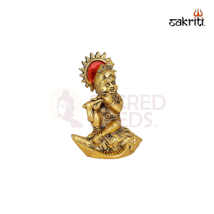 Aluminium Shankh Krishna – 4.8 Inch Height | Brass Shankh & Krishna Figurine for Pooja & Temple Decoration