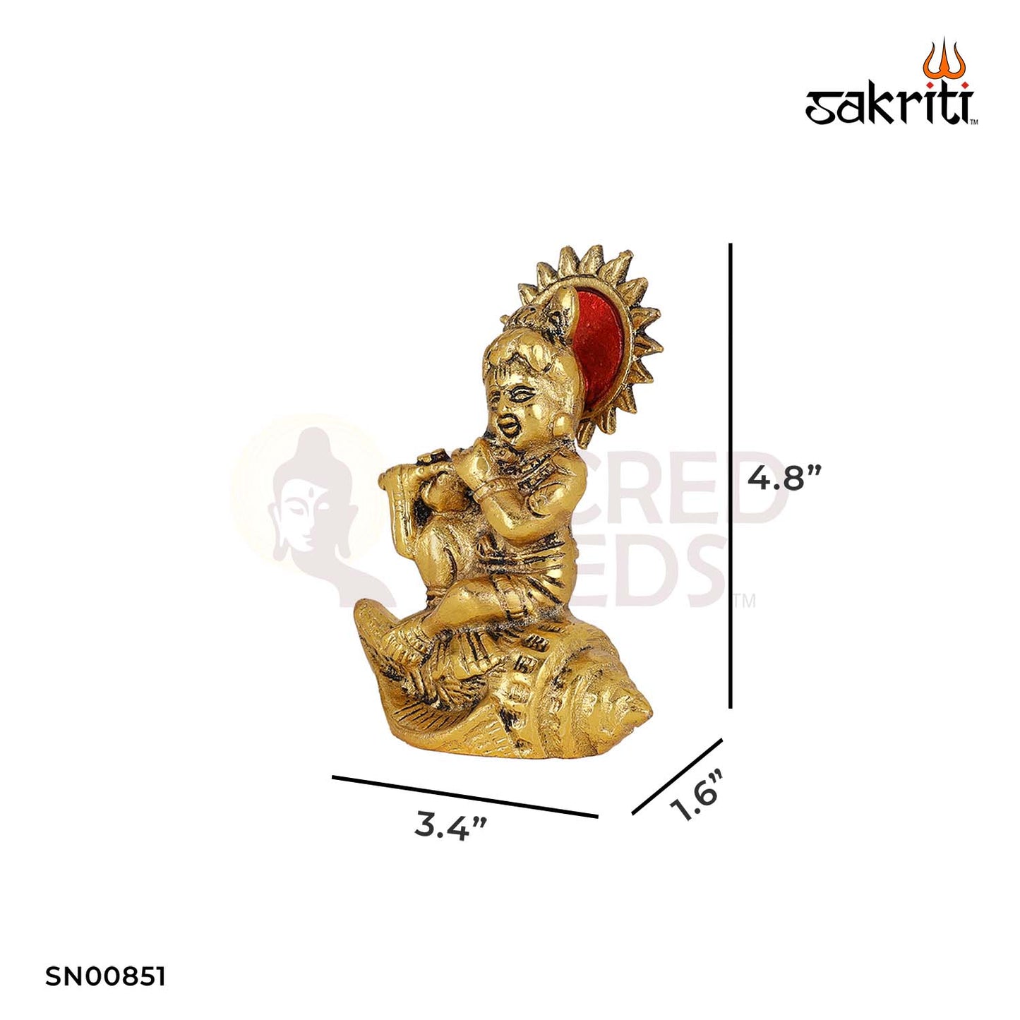 Aluminium Shankh Krishna – 4.8 Inch Height | Brass Shankh & Krishna Figurine for Pooja & Temple Decoration