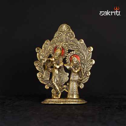 Aluminium Radha Krishna with Arch – 6.9 Inch Height | Decorative Radha Krishna Statue with Arch for Worship & Decoration