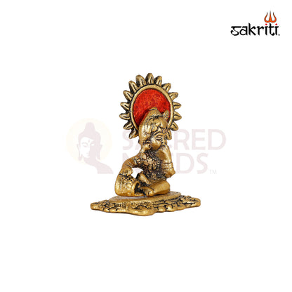 Aluminium Small Ladoo Krishna – 3.5 Inch Height | Krishna Idol Holding Ladoo for Pooja & Religious Ceremonies