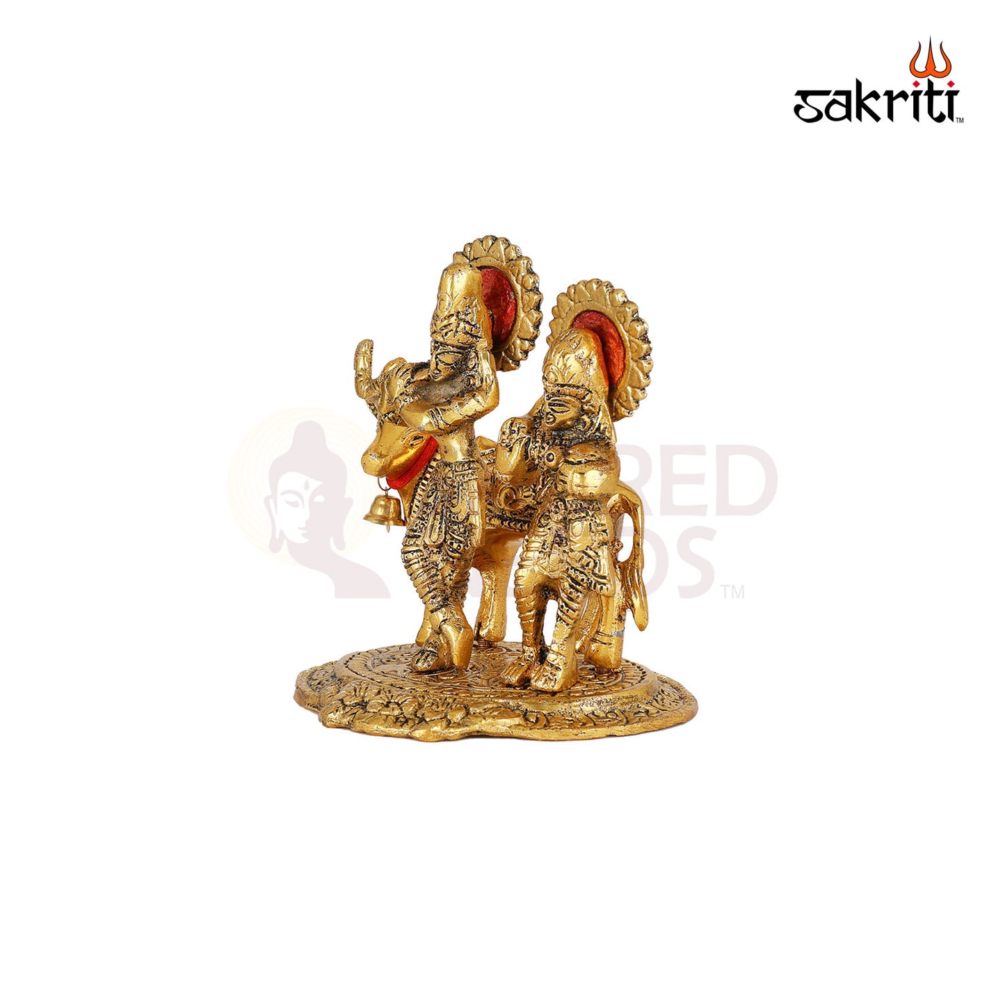 Aluminium Radha Krishna with Cow – 7.4 Inch Height | Krishna with Cow Idol for Worship & Home Decoration