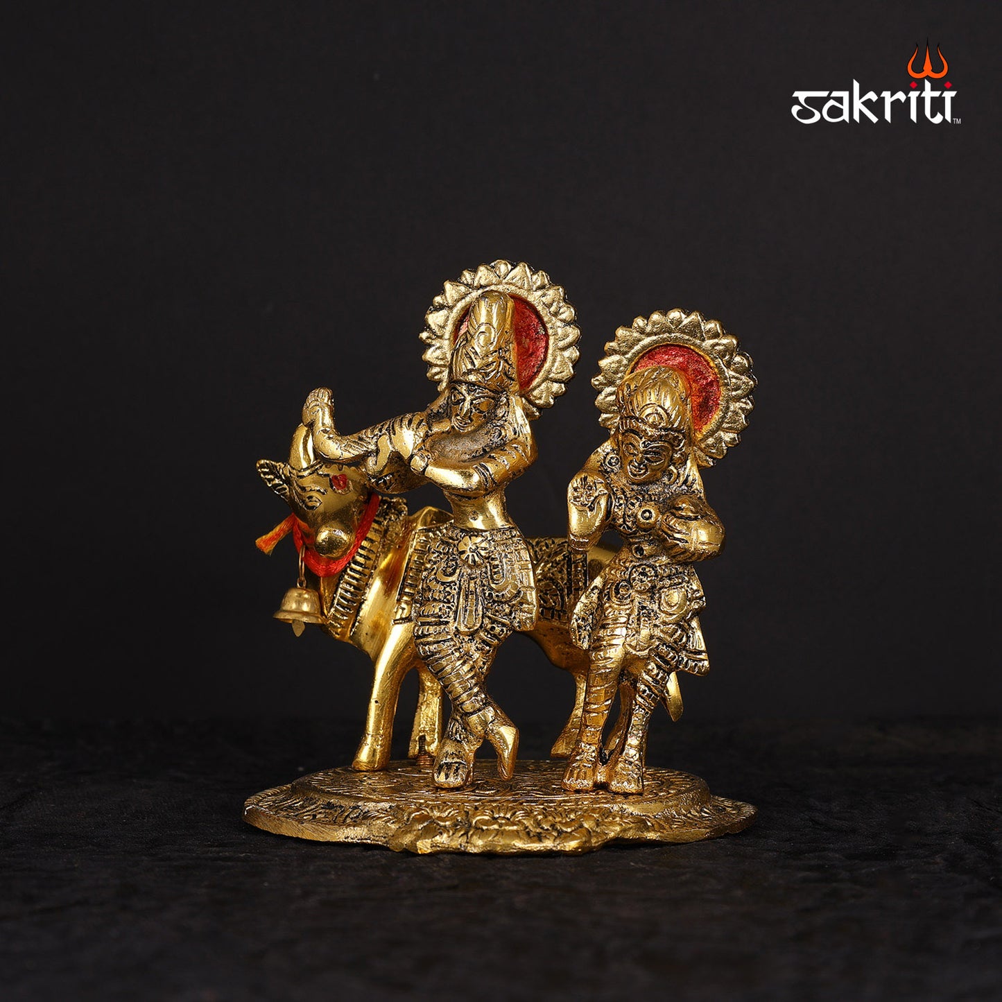 Aluminium Radha Krishna with Cow – 7.4 Inch Height | Krishna with Cow Idol for Worship & Home Decoration