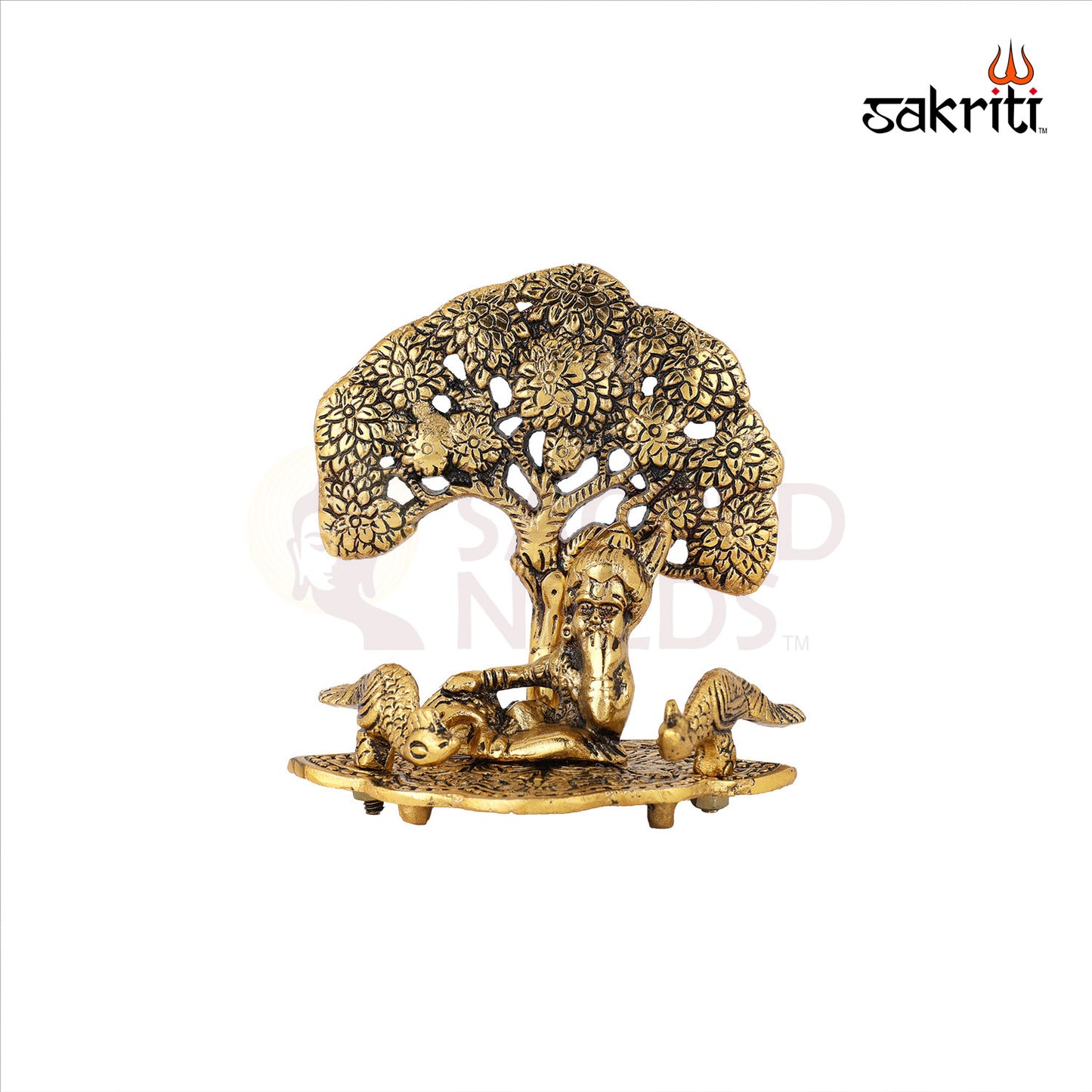 Aluminium Ladoo Krishna with Tree – 4.8 Inch Height | Krishna with Ladoo & Tree for Pooja & Religious Decor