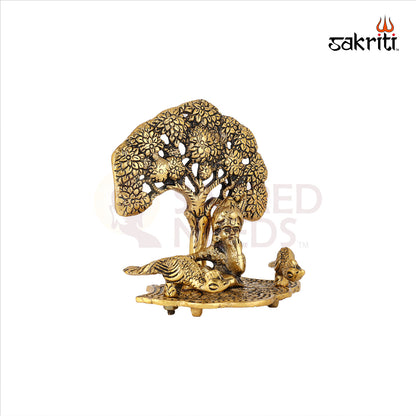 Aluminium Ladoo Krishna with Tree – 4.8 Inch Height | Krishna with Ladoo & Tree for Pooja & Religious Decor