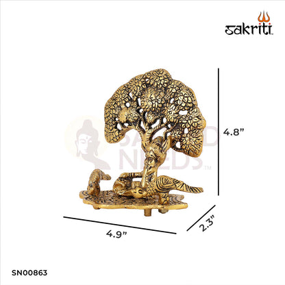 Aluminium Ladoo Krishna with Tree – 4.8 Inch Height | Krishna with Ladoo & Tree for Pooja & Religious Decor