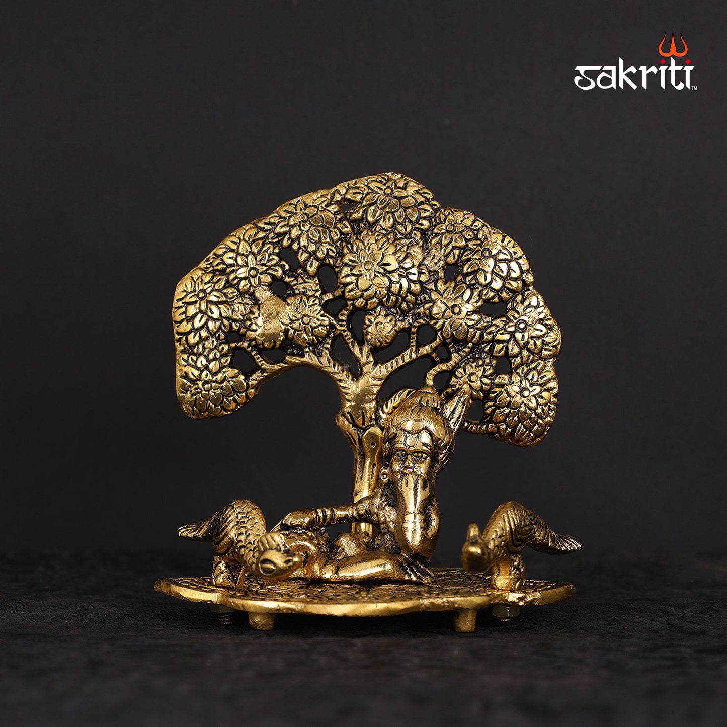 Aluminium Ladoo Krishna with Tree – 4.8 Inch Height | Krishna with Ladoo & Tree for Pooja & Religious Decor