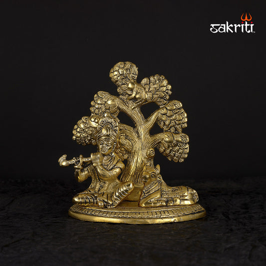 ALUMINIUM COW KRISHNA WITH TREE