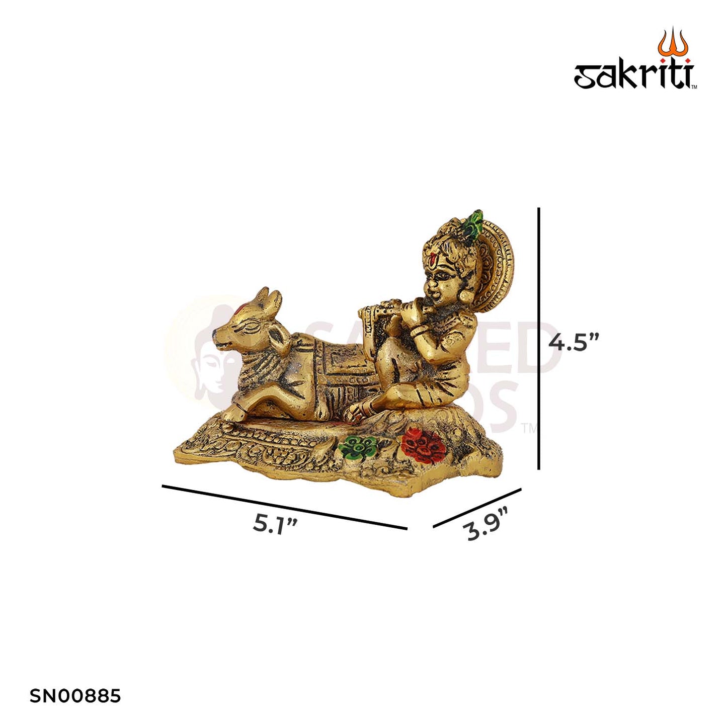 Aluminium Cow & Krishna – 4.9 Inch Height | Krishna with Cow for Temple Pooja & Decorative Display