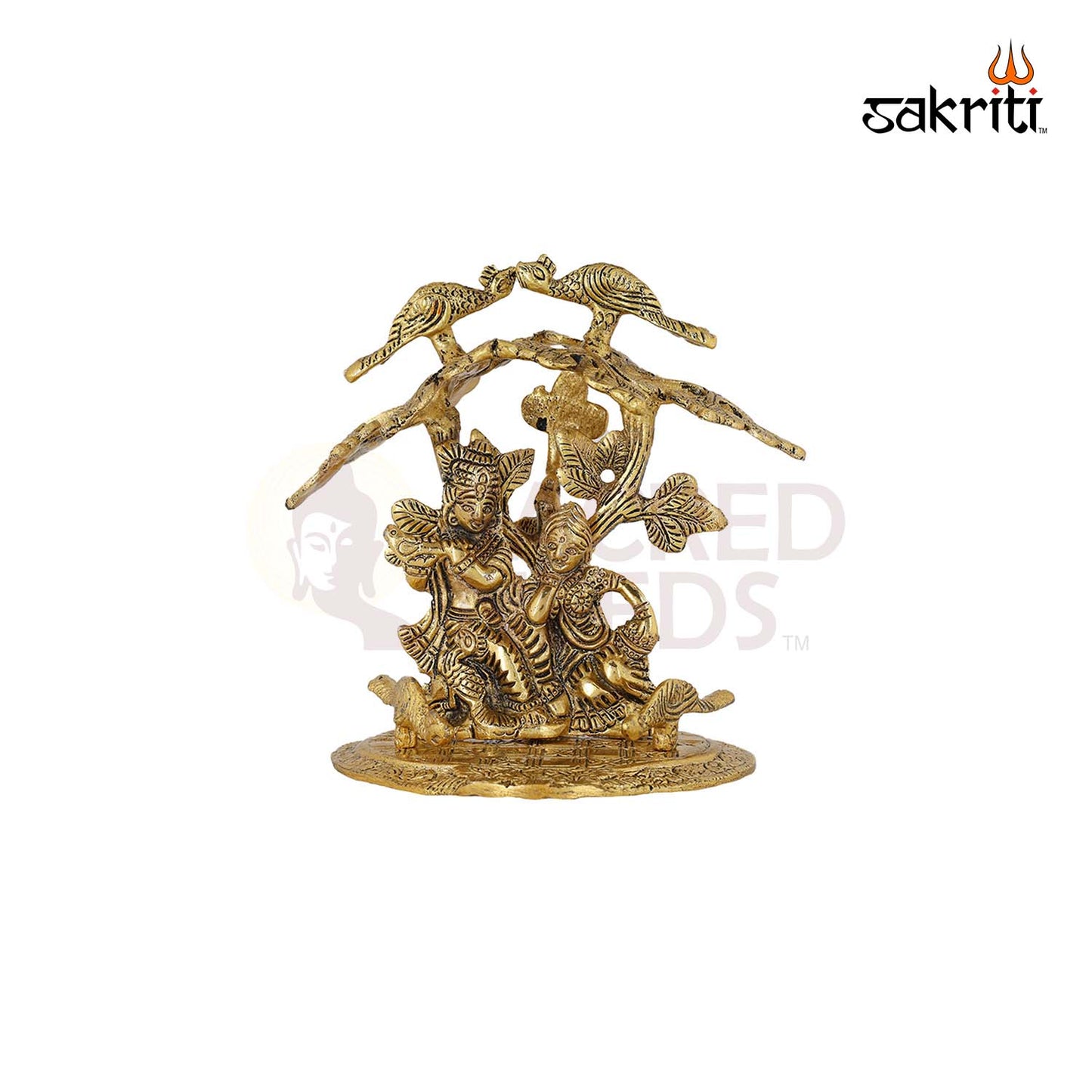 Aluminium Radha Krishna with Tree – 7 Inch Height | Radha Krishna Idol with Tree for Pooja & Temple