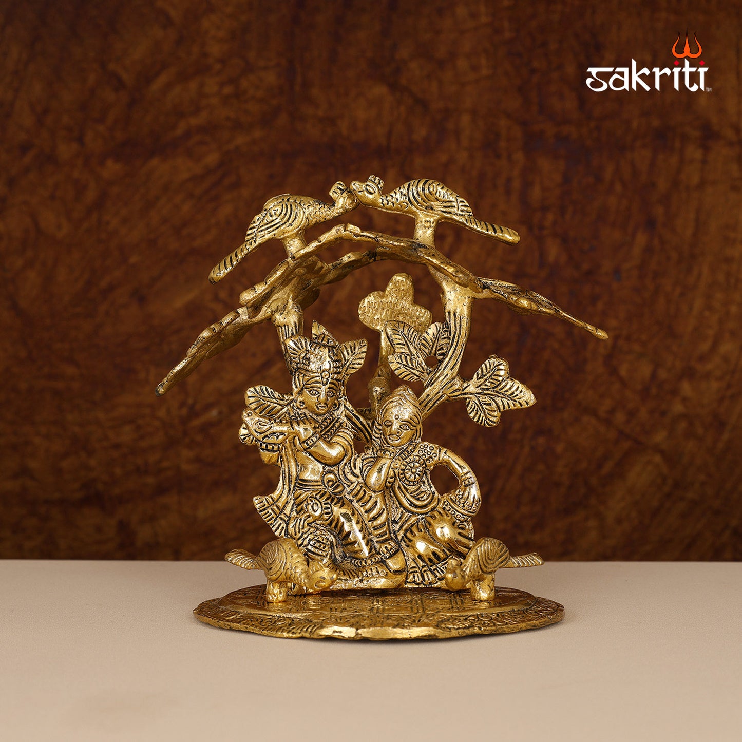 Aluminium Radha Krishna with Tree – 7 Inch Height | Radha Krishna Idol with Tree for Pooja & Temple